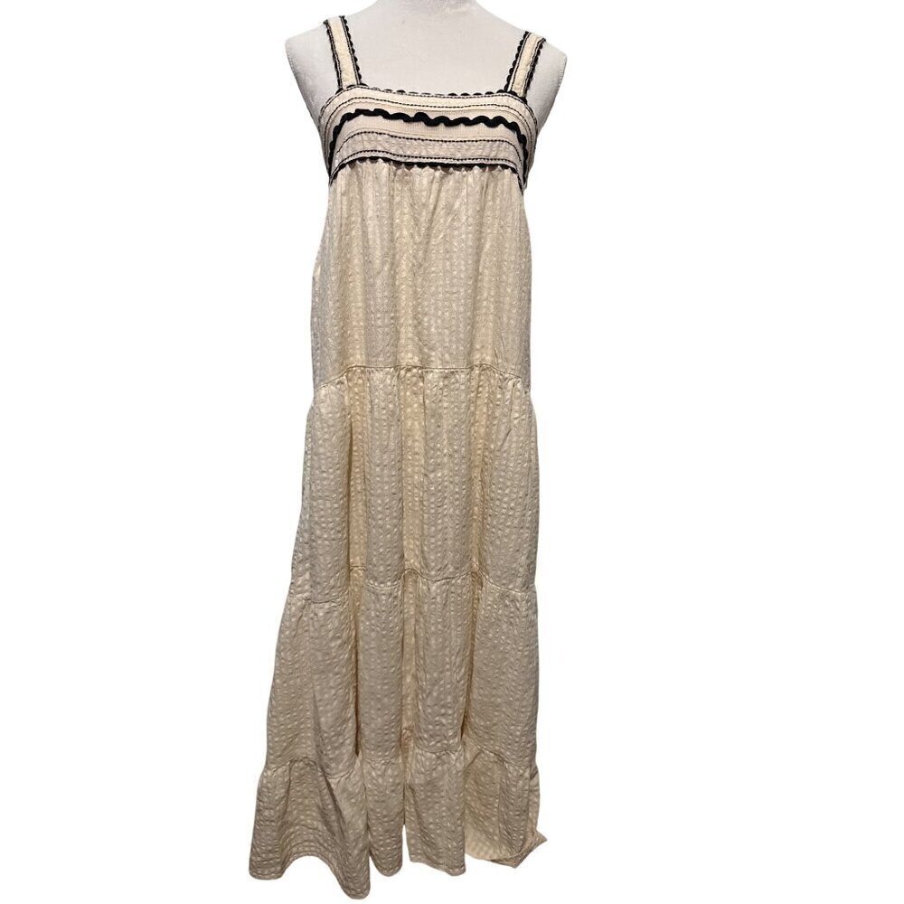ZARA Contrast Lace Straight Neckline Wide Straps Midi Dress Size Small